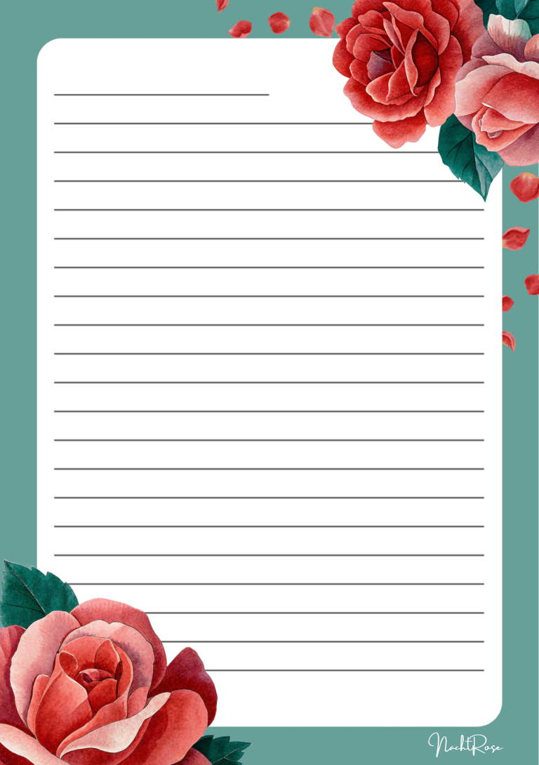 Rosen Notizblock Helle Notizseite mit weißen Linien und roten Rosen in den oberen Ecken.